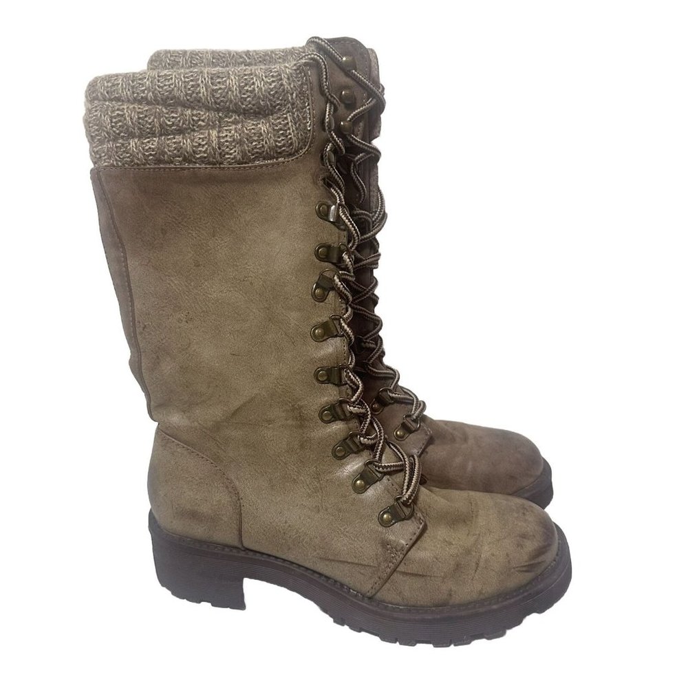Mia Boots Womens 8 Tan Beige Distressed Sweater Cuff Tall Combat Aviator…